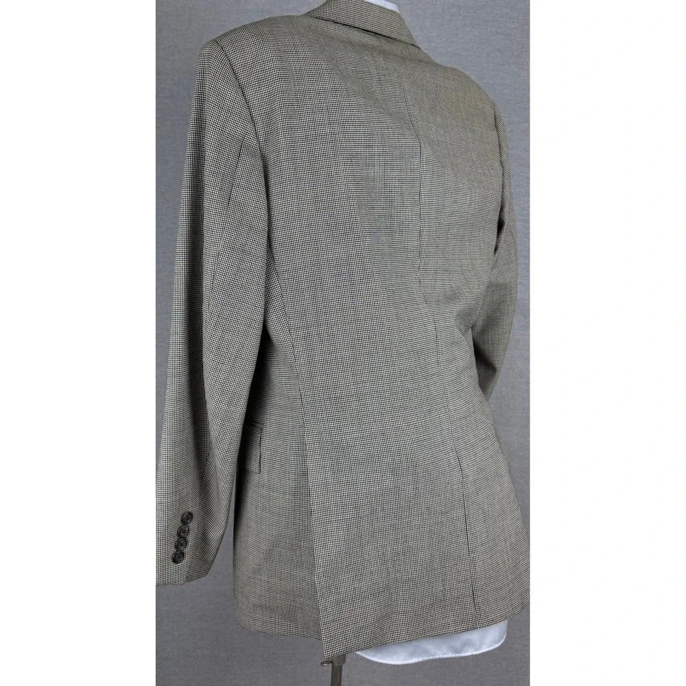 Polo Ralph Lauren Vintage Houndstooth Blazer 38R Tan Black USA Made Sport Coat